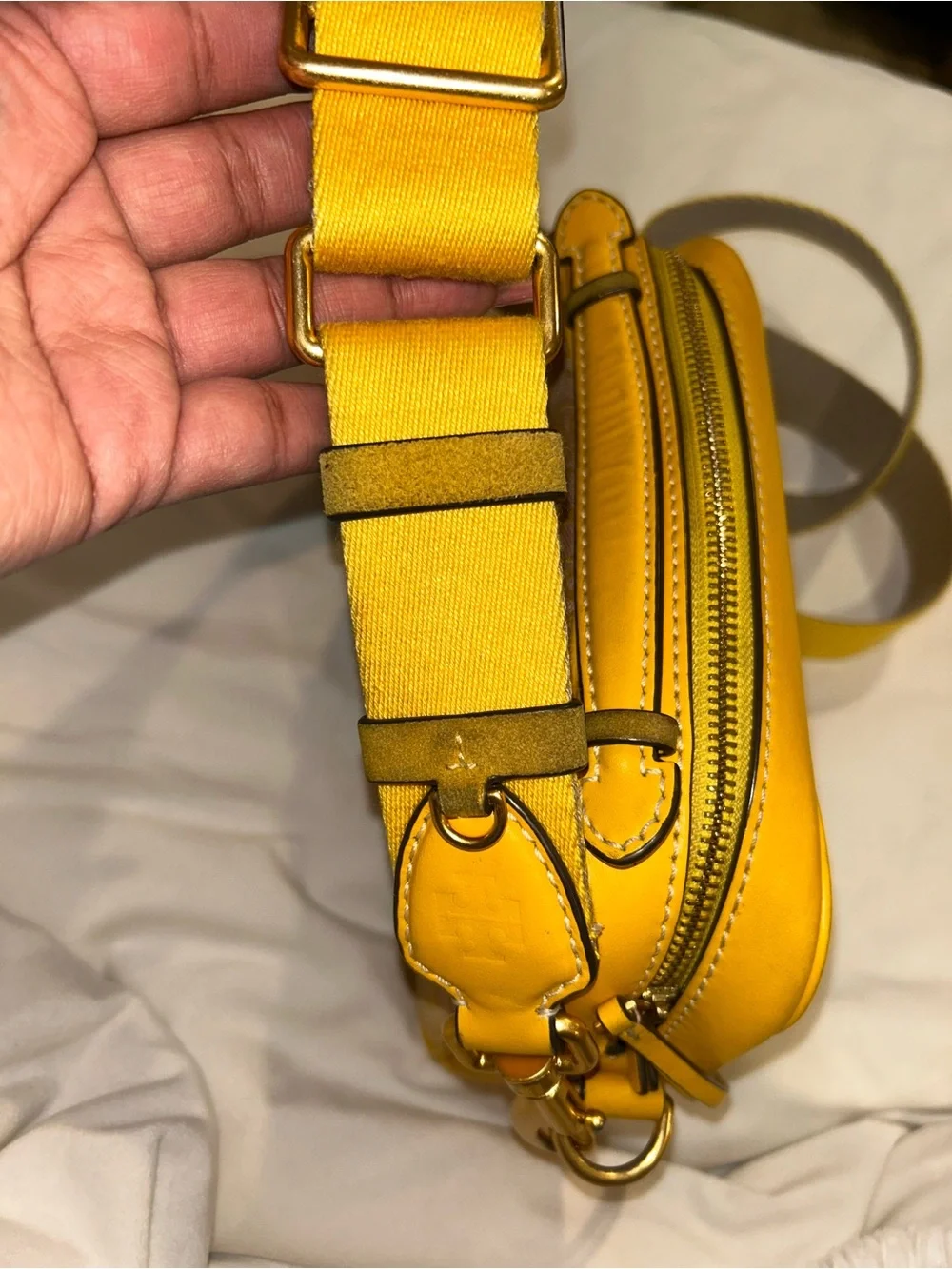 Tory Burch Yellow Logo Jacquard Crossbody Camera Bag